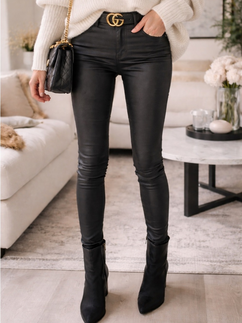 Zara Black Coated Skinny Jeans. Size 2.